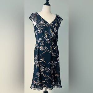 Never worn  DKNY 10 navy peach blue knee length floral dress
